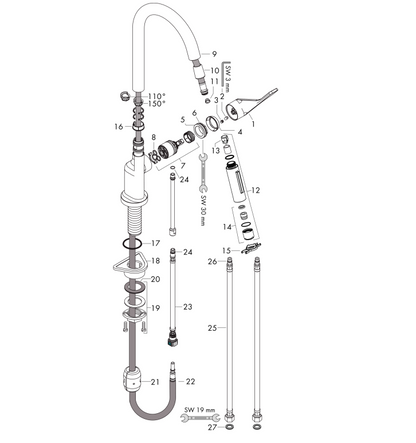 Hansgrohe AXOR Citterio Eengreeps keukenmengkraan 250 met uittrekbare sproeikop Geborsteld Messing