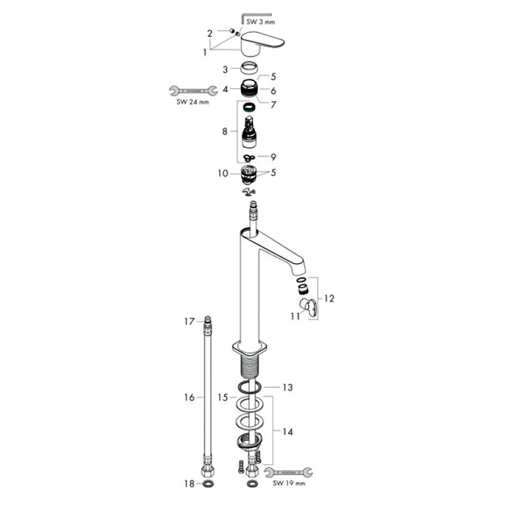 Hansgrohe Axor Citterio M verhoogd wastafelkraan voor waskom zonder waste Chroom