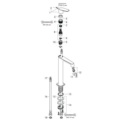 Hansgrohe Axor Citterio M verhoogd wastafelkraan voor waskom zonder waste Chroom