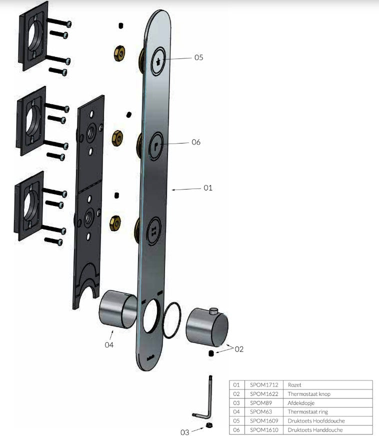 Hotbath Cobber complete inbouw Regendouche set met 3 Pushbuttons, 30 cm hoofddouche met wandbevestiging, Geborsteld nikkel