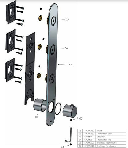 Hotbath Cobber complete inbouw Regendouche set met 3 Pushbuttons, 30 cm hoofddouche met wandbevestiging, Geborsteld nikkel