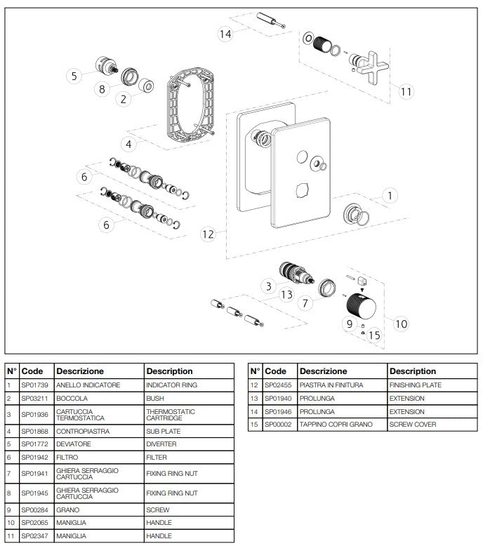 Gessi Incisso X design inbouw douchthermostaat afbouwdelen 3-weg, koper PVD