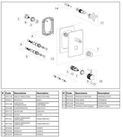 Gessi Incisso X design inbouw douchthermostaat afbouwdelen 3-weg, koper PVD