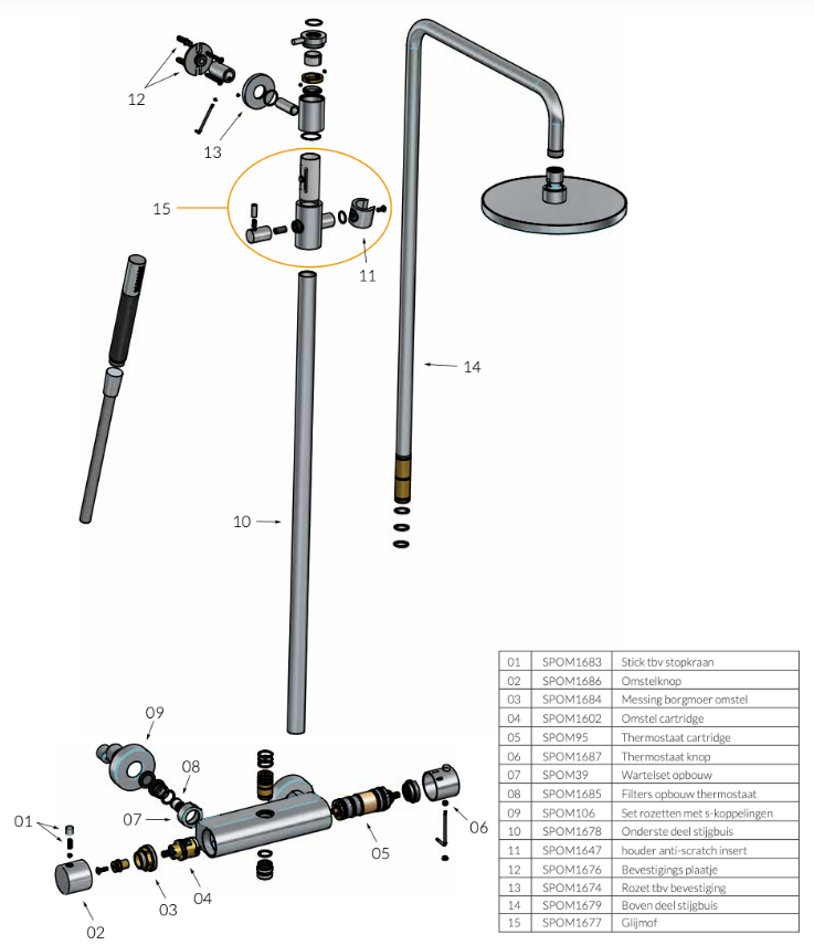Hotbath Cobber SDS9BBP thermostatische regendoucheset met Ø 20 cm hoofddouche – Geborsteld Messing PVD