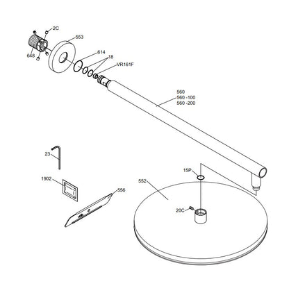 Vola 060-27 hoofddouche met wandarm Ø 286 cm, mat zwart