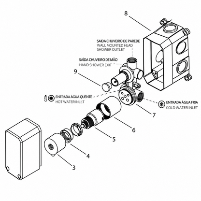 Waterevolution Flow T1.32TBI Inbouwdeel voor thermostatische bad-/douchemengkraan met twee uitgangen (oud model)