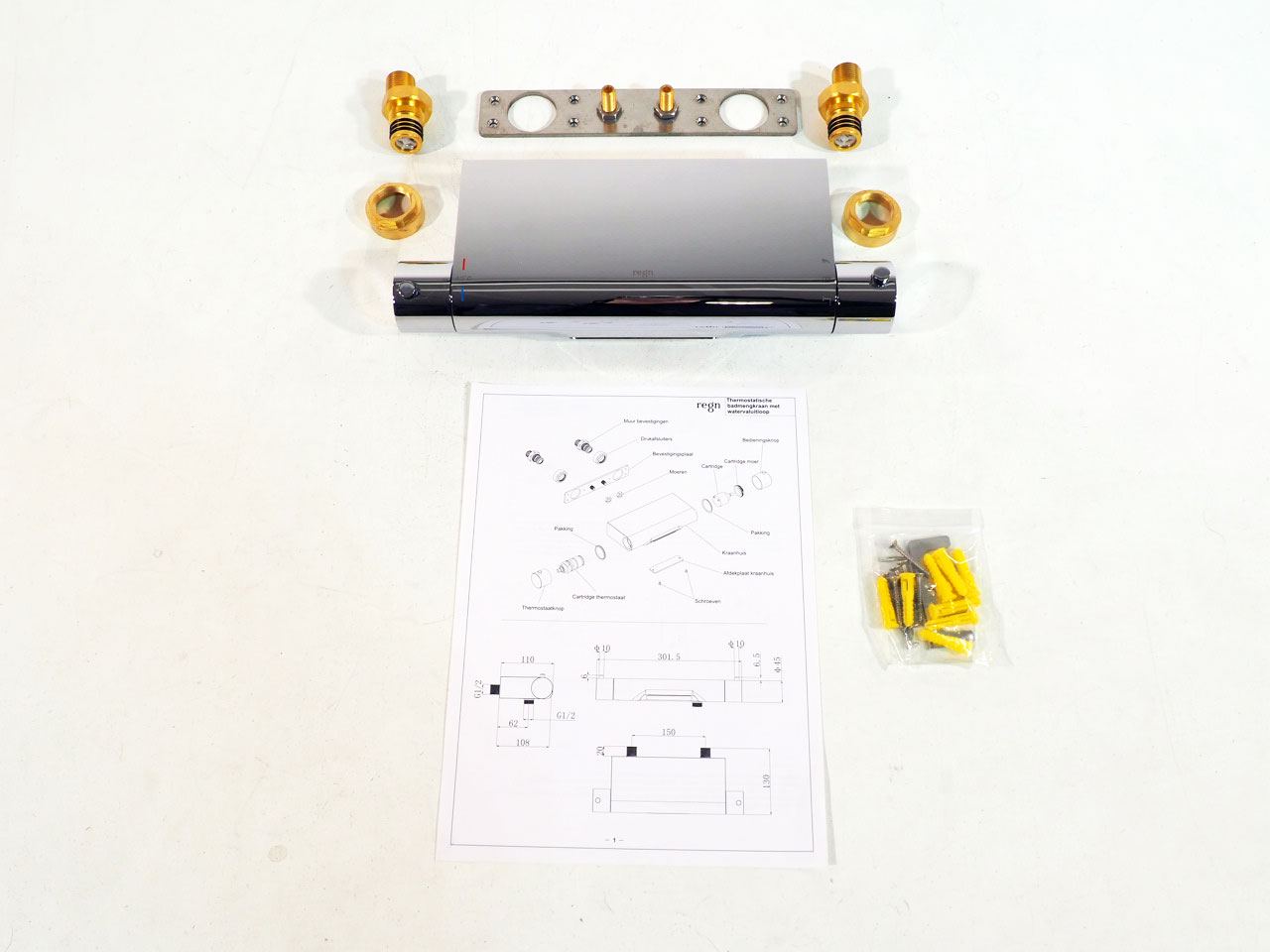 Regn thermostatisch badkraan met planchet en waterval chroom