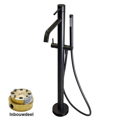 Paffoni Light Vrijstaande bad/douchemengkraan met omsteller en handdouche (inclusief inbouwdeel art. LIG030) mat zwart