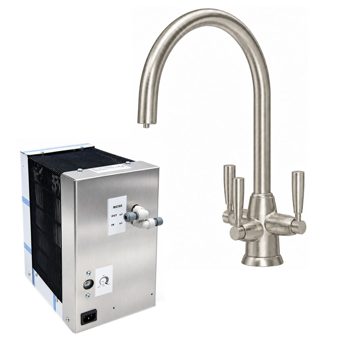 Perrin & Rowe Metris Triflow keukenkraan met waterfilter en reservoir – geborsteld nikkel