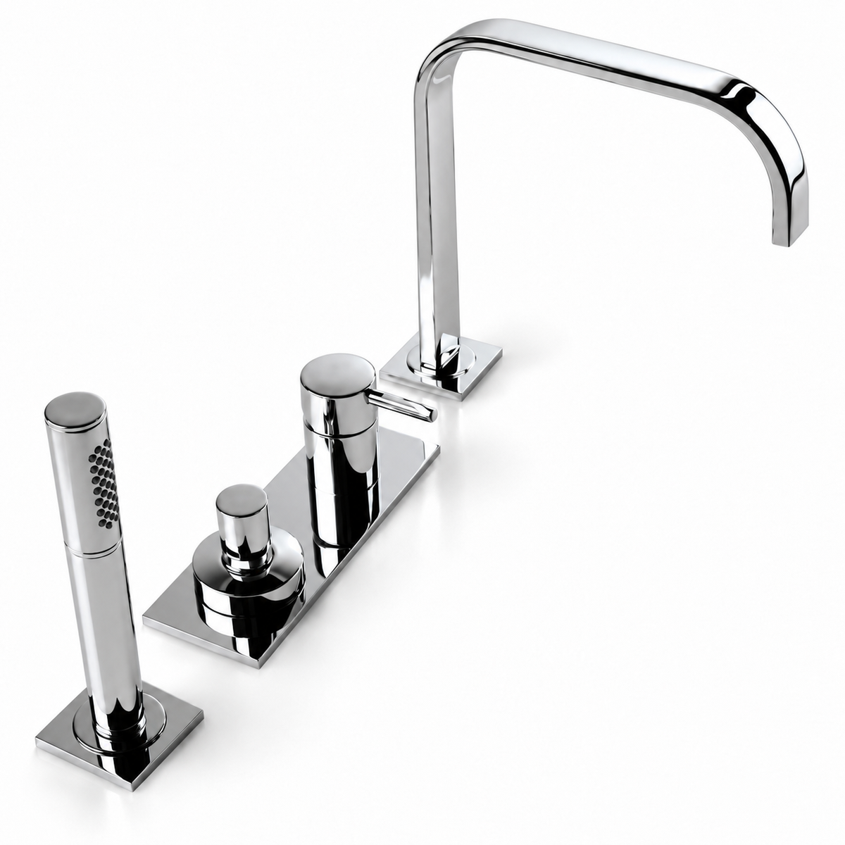 Ponsi Velamix 4-gats Italiaans design badrandmengkraan met omstel en handdoucheset, Chroom