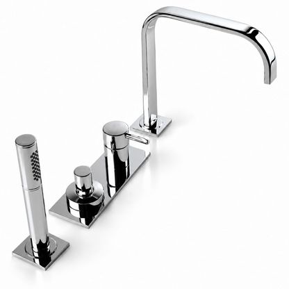 Ponsi Velamix 4-gats Italiaans design badrandmengkraan met omstel en handdoucheset, Chroom