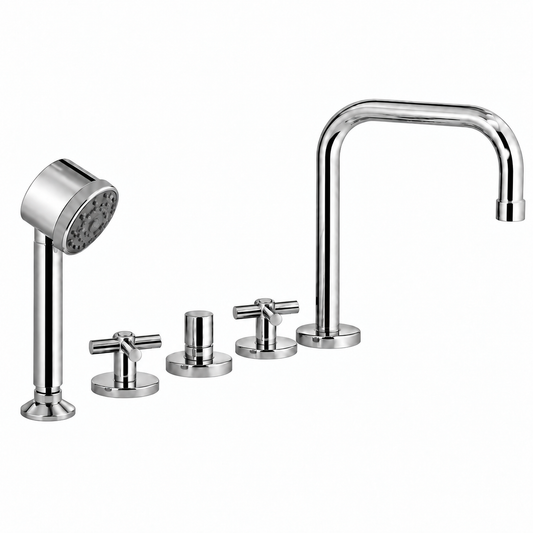 Ponsi Pegaso 5-gats Italiaans design badrandmengkraan met omstelling en handdoucheset – Chroom