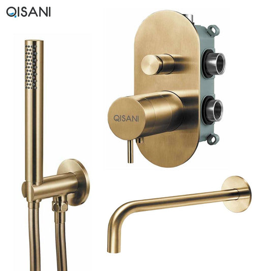 Qisani Flow thermostatische inbouw baddouchekraan 2-weg ovaal Gold / Goud