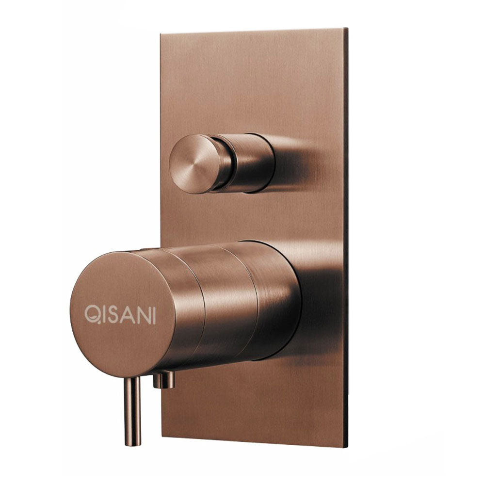 Qisani Flow inbouwthermostaat rechthoek afbouwdeel 2-weg copper PVD