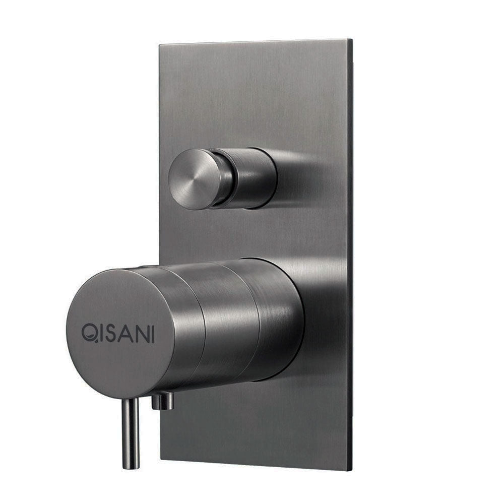 Qisani Flow inbouwthermostaat rechthoek afbouwdeel 2-weg gun metal PVD