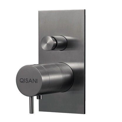 Qisani Flow inbouwthermostaat rechthoek afbouwdeel 2-weg gun metal PVD