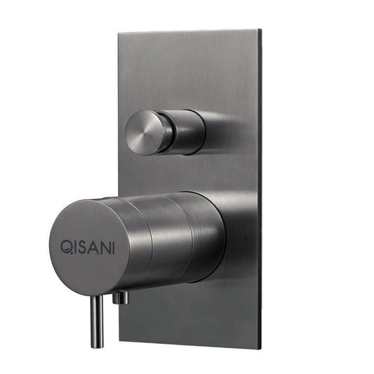 Qisani Flow inbouwthermostaat rechthoek afbouwdeel 2-weg gun metal PVD