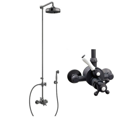 RVB klassieke douchethermostaat set voor wandmontage, handdouche en douchezuil met hoofddouche Ø 214 mm, Donker Brons Mat