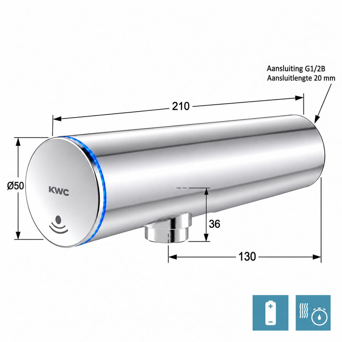 KWC F3E Elektronische wastafelkraan zonder menging, 6V batterij Chroom