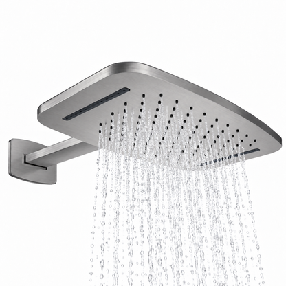 Wiesbaden Roca waterval hoofddouche met douchearm 40x25 Geborsteld Staal PVD