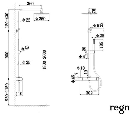 Regn thermostatische regendouche set en planchet  mat zwart