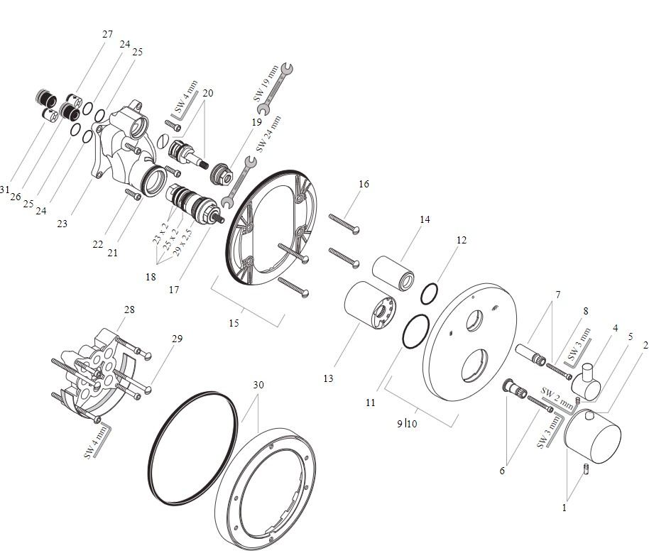 Hansgrohe Ecostat S inbouw bad/douchethermostaatkraan afbouwdeel + inbouwdeel chroom