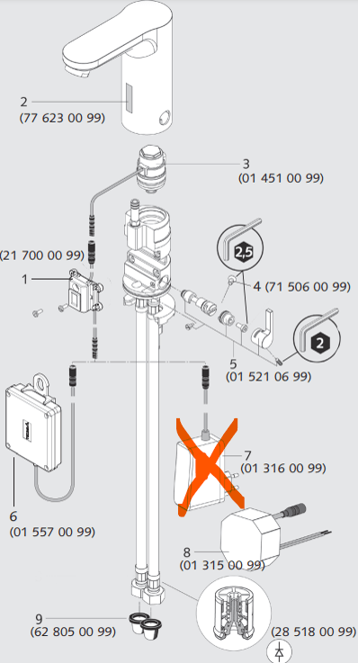 Schell Celus E elektronische wastafelkraan batterijvoeding 6 V voorgemengd of koud water, chroom