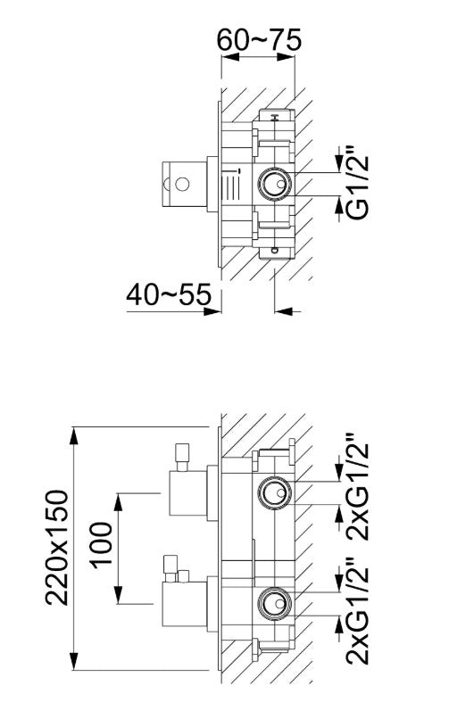 Varano 3-weg inbouw + afbouwdeel douche thermostaatkraan RVS PVD