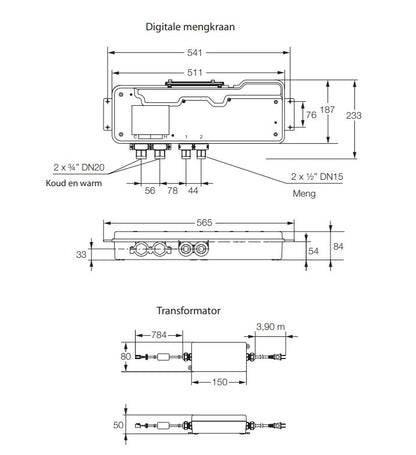 Rada Outlook digitale mengkraan voor maximaal 4 douches