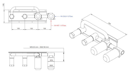 Bongio Squadra inbouw wand badmengkraan 22cm uitloop incl. handdoucheset en 2-weg omstel