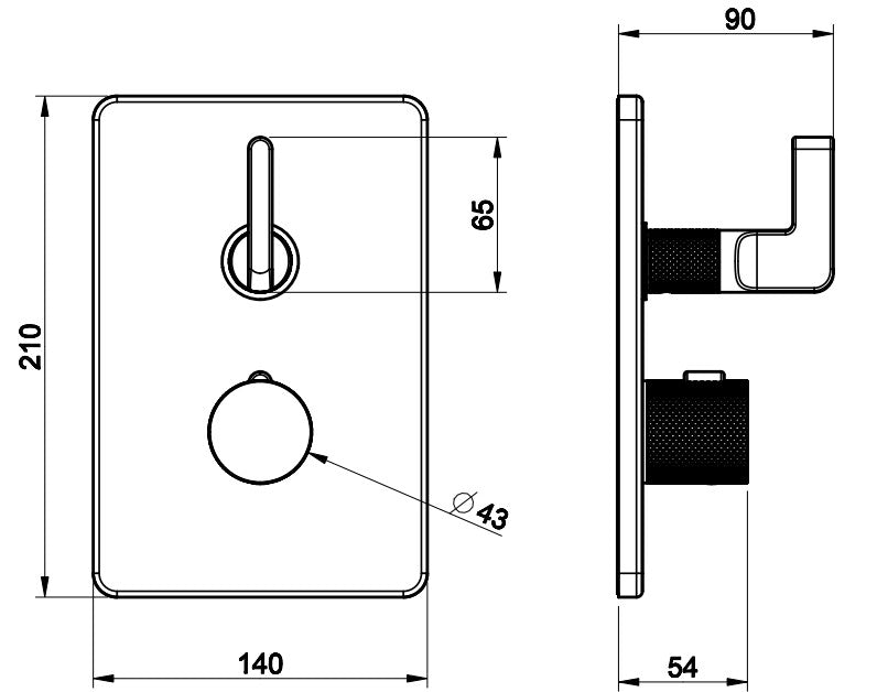 Gessi Incisso L design inbouw douchthermostaat afbouwdelen 2-weg, chroom