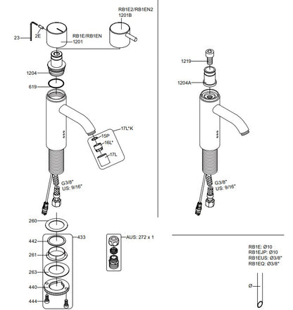 Vola RB1EN-16 koudwater-wastafelkraan voor contactloze bediening op netstroom, chroom