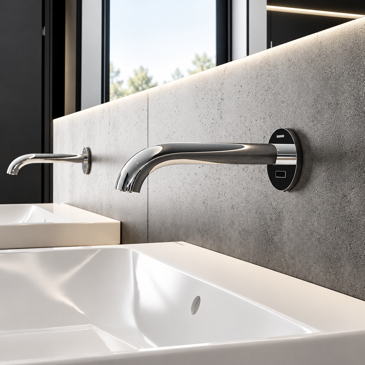 Geberit Piave wastafelkraan 22 cm voor wandmontage, netvoeding, voor inbouw-functiebox, met mengunit Chroom
