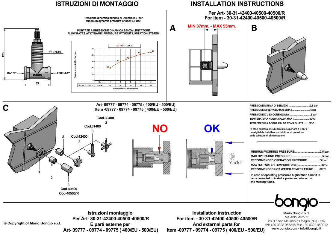 Bongio Squadra, Aqua inbouw centraal thermostaatkraan incl. twee inbouw stopkranen, Geborsteld mat nikkel