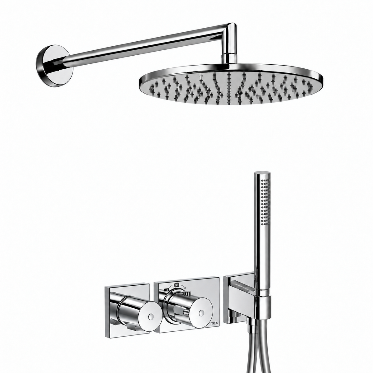 Tres B-System inbouwdoucheset met thermostaat en 30 cm hoofddouche – chroom
