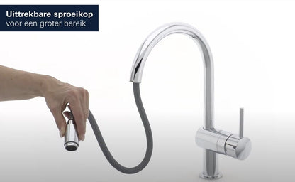 GROHE Minta keukenkraan C-uitloop met uittrekbare mousseur chroom 