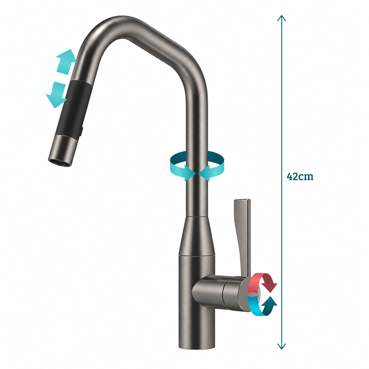 Dornbracht Sync 1 gats keukenkraan met uittrekbare handdouche 360° draaibaar Dark Platinum Mat