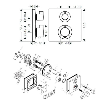 Hansgrohe Ecostat Square inbouw baddouche thermostaatkraan afbouwdeel chroom