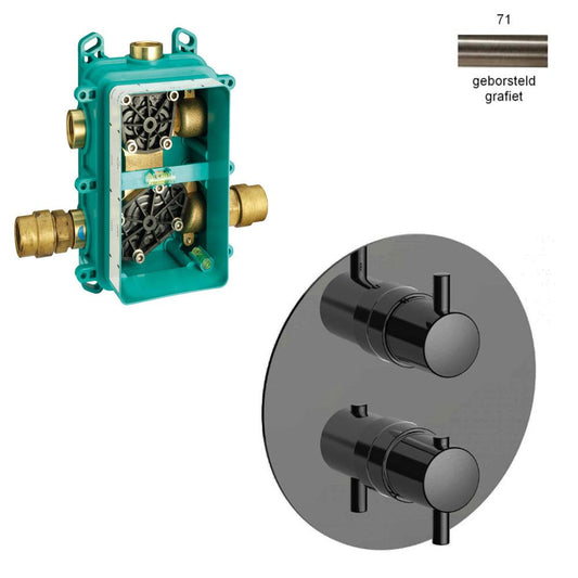 Xenz Deuro inbouwthermostaat 3-weg afbouwdeel + inbouwdeel grafiet gun metal PVD