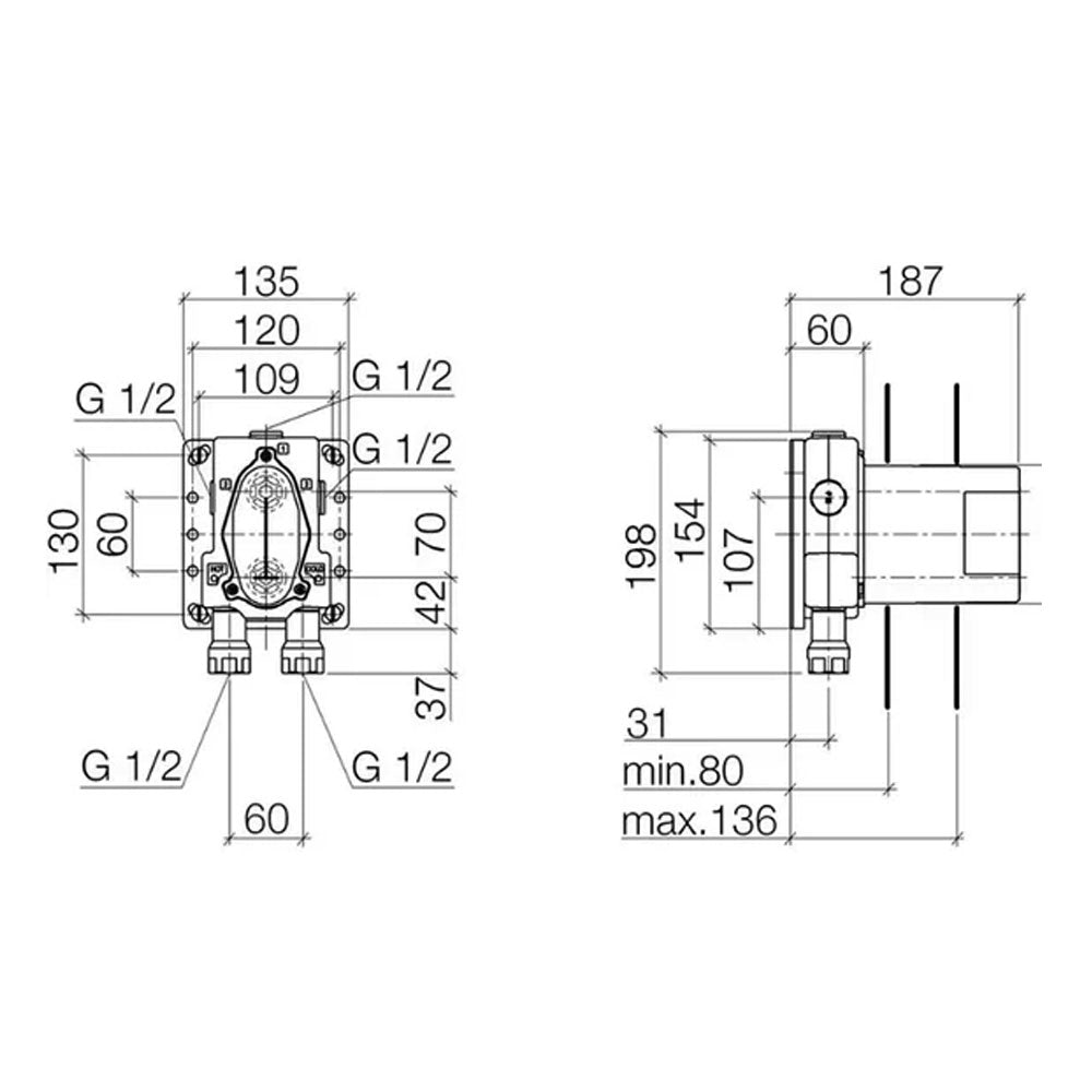 Dornbracht Generic Inbouwthermostaat 2-Weg Compleet Doucheset met Wandbevestiging en Hoofddouche Ø 220 mm – Platina Mat