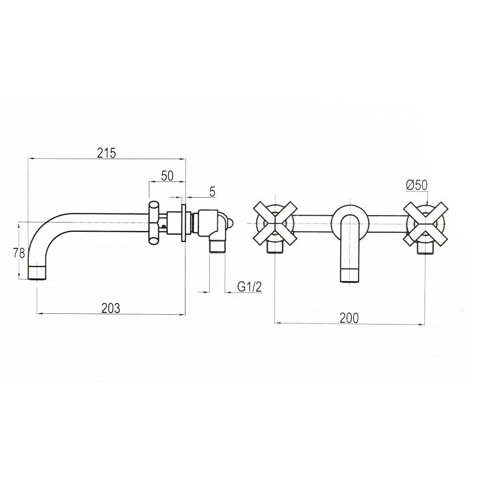 Plieger Cross 3 gats inbouw wandmengkraan uitloop 200 mm geborsteld chroom (RVS)