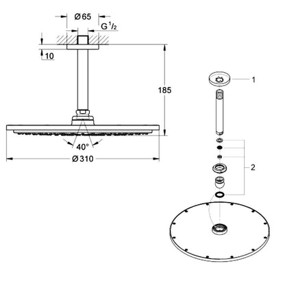 GROHE Rainshower Cosmopolitan 310 hoofddoucheset 31 cm met plafondarm 14,2 cm, chroom 