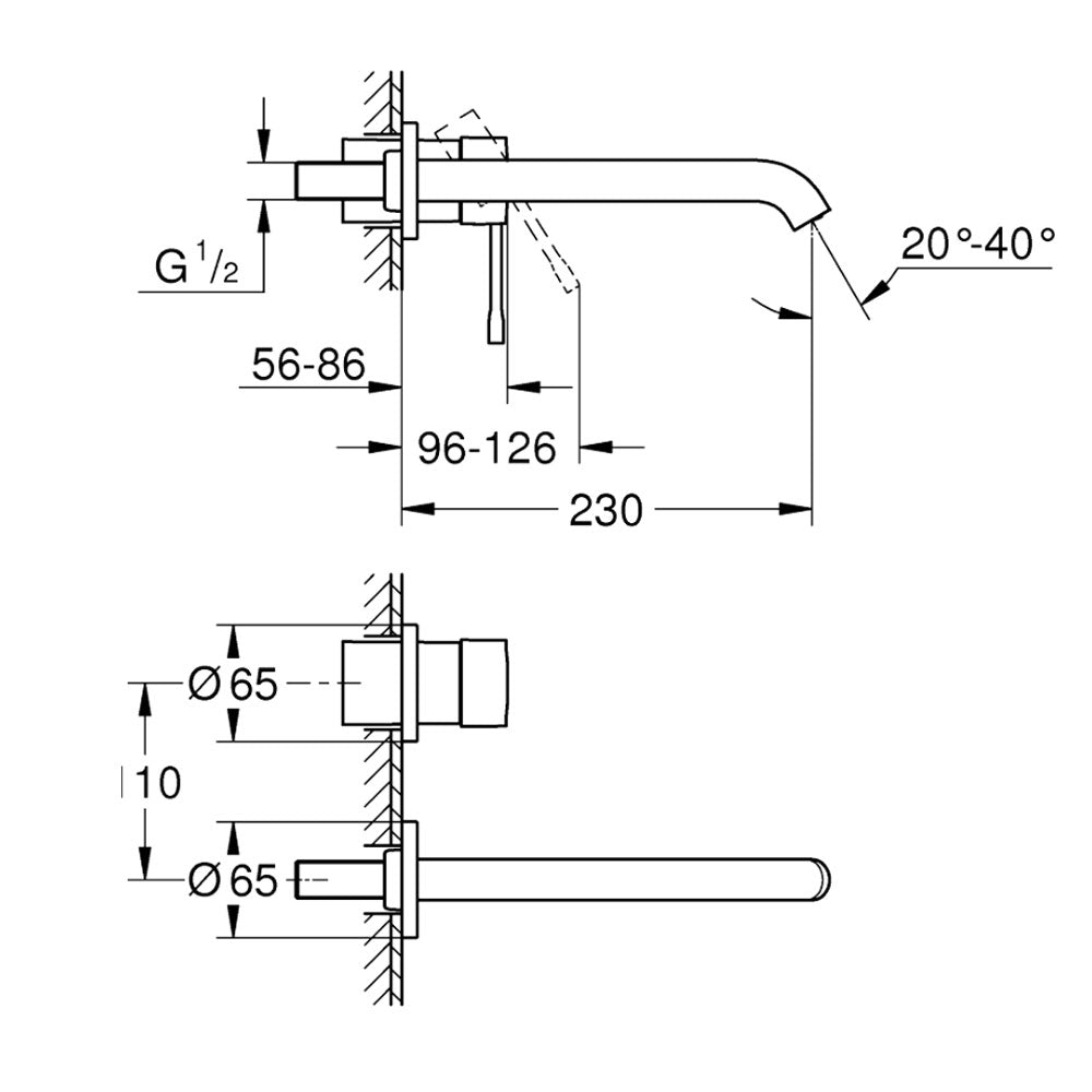 Grohe Essence New L-Size eengreeps afbouwdeel voor wandkraan met uitloop 23 cm, Supersteel (RVS)
