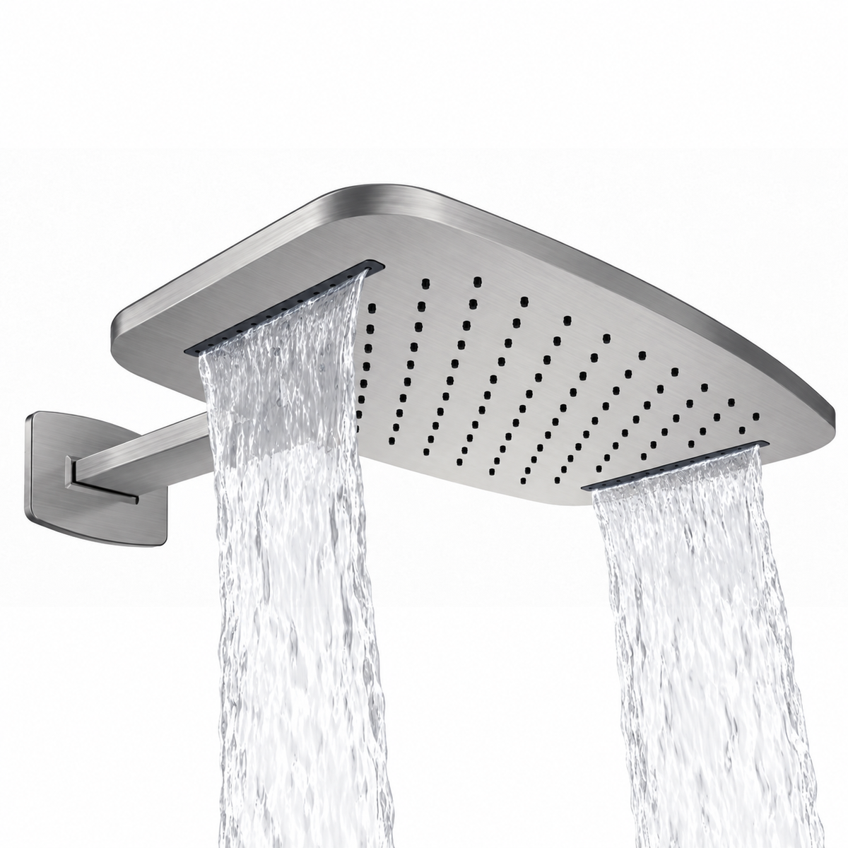 Wiesbaden Roca waterval hoofddouche met douchearm 40x25 Geborsteld Staal PVD