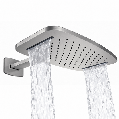 Wiesbaden Roca waterval hoofddouche met douchearm 40x25 Geborsteld Staal PVD