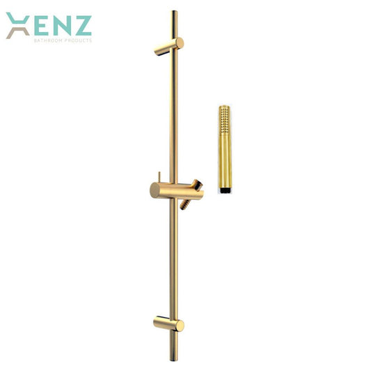 Xenz Pure design glijstangset met handdouche en doucheslang geborsteld goud