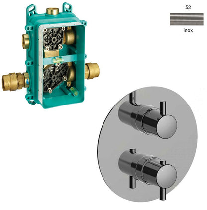 Xenz Deuro inbouwthermostaat 3-weg afbouwdeel + inbouwdeel inox (geborsteld)