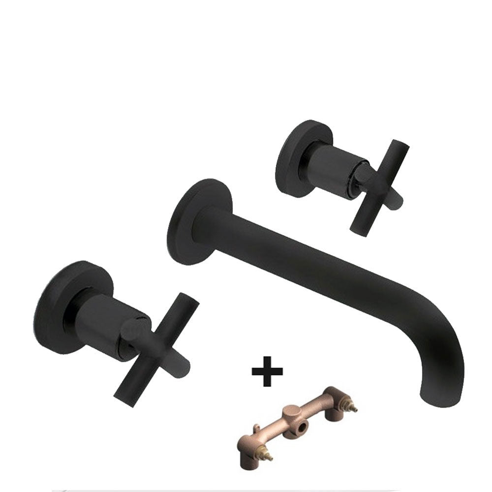 Zazzeri DA-DA 2 driegats inbouw wandmengkraan uitloop 210 mm, mat zwart