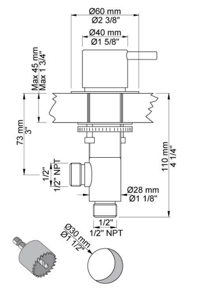 Vola S50 stopkraan koud of warm mat zwart