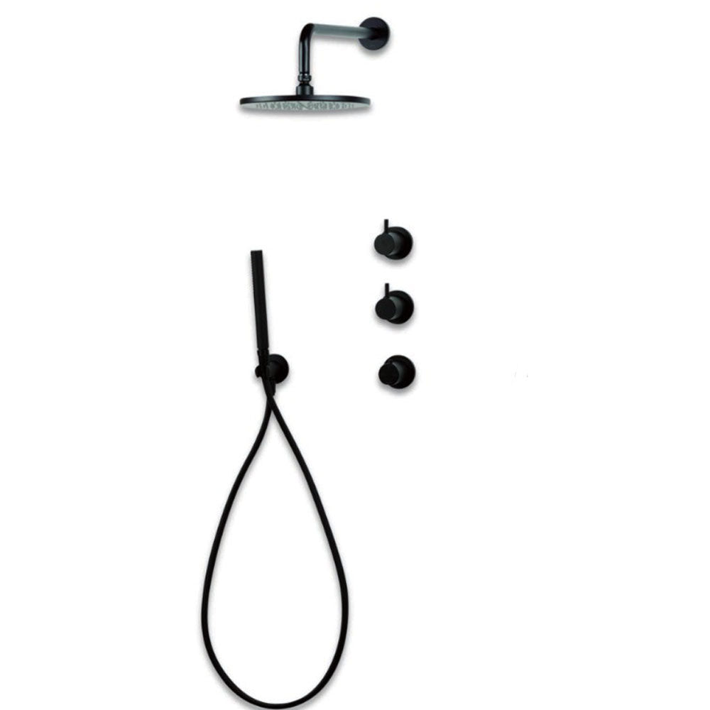 Bongio Squadra met Thermostaatkraan met Losse Stopkranen, Douchearm en Handdoucheset Mat Zwart